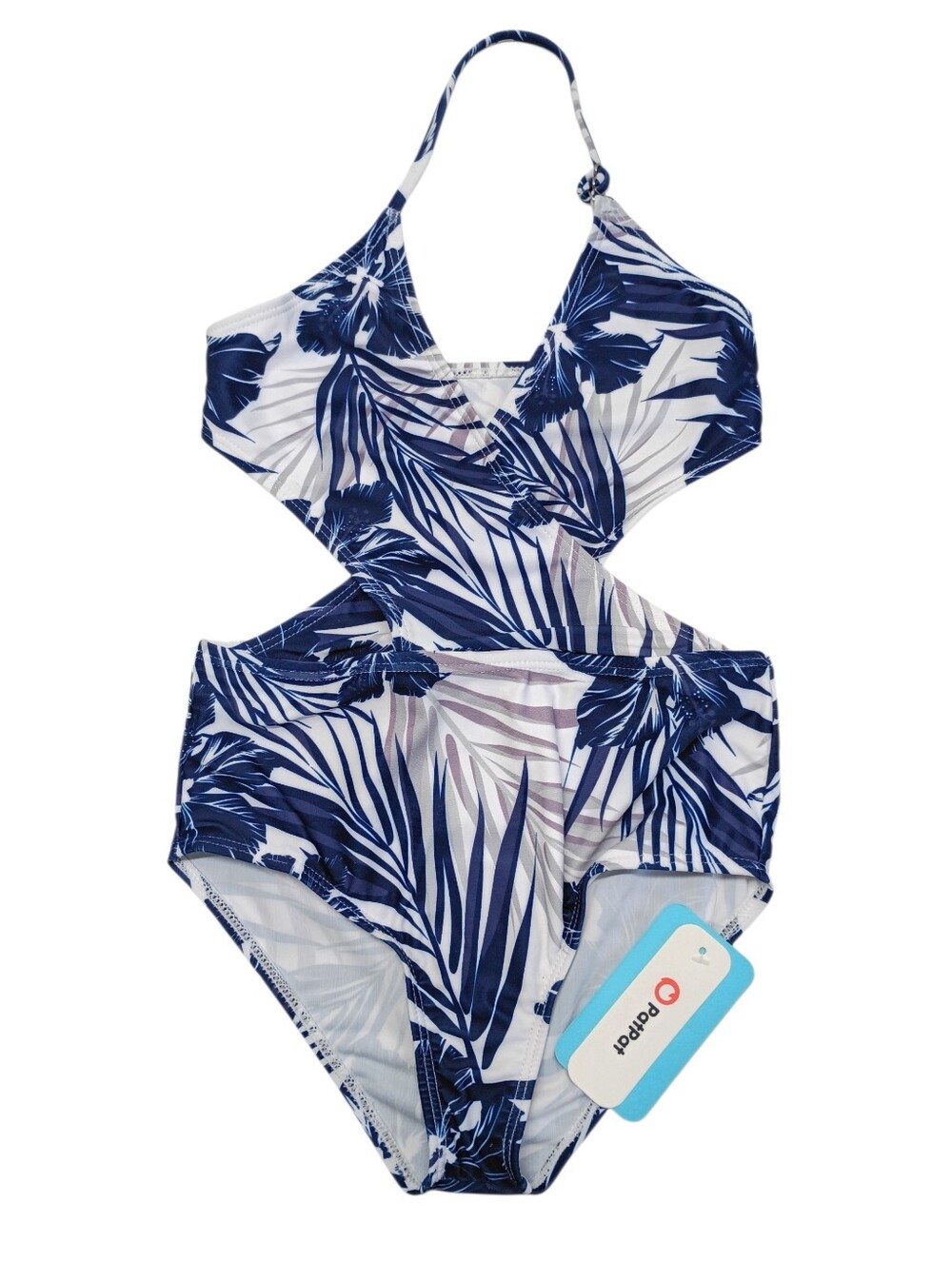 IFFEI Girls Tropical Swimwear Sz 6/7 One-piece Swimsuit Beach Blue White NWT